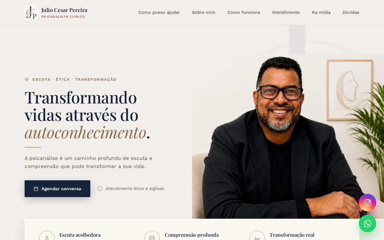 Site institucional desenvolvido pela Verts: Psicanalista clínico, atendimento online e presencial