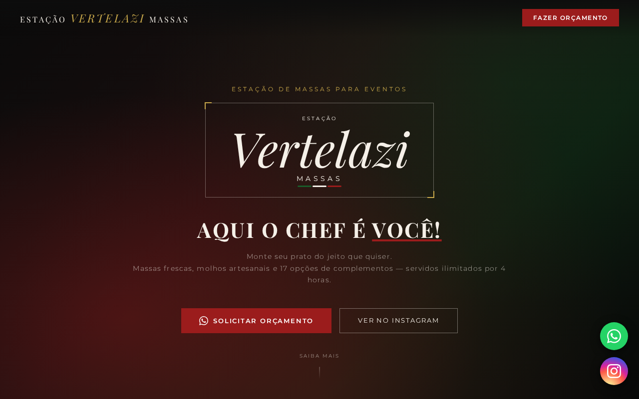 Landing page desenvolvido pela Verts: Estação de massas para eventos
